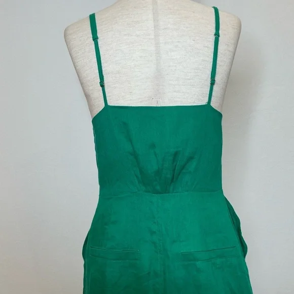 REISS Kay Tie Detail Linen Midi Dress in Green Size 4